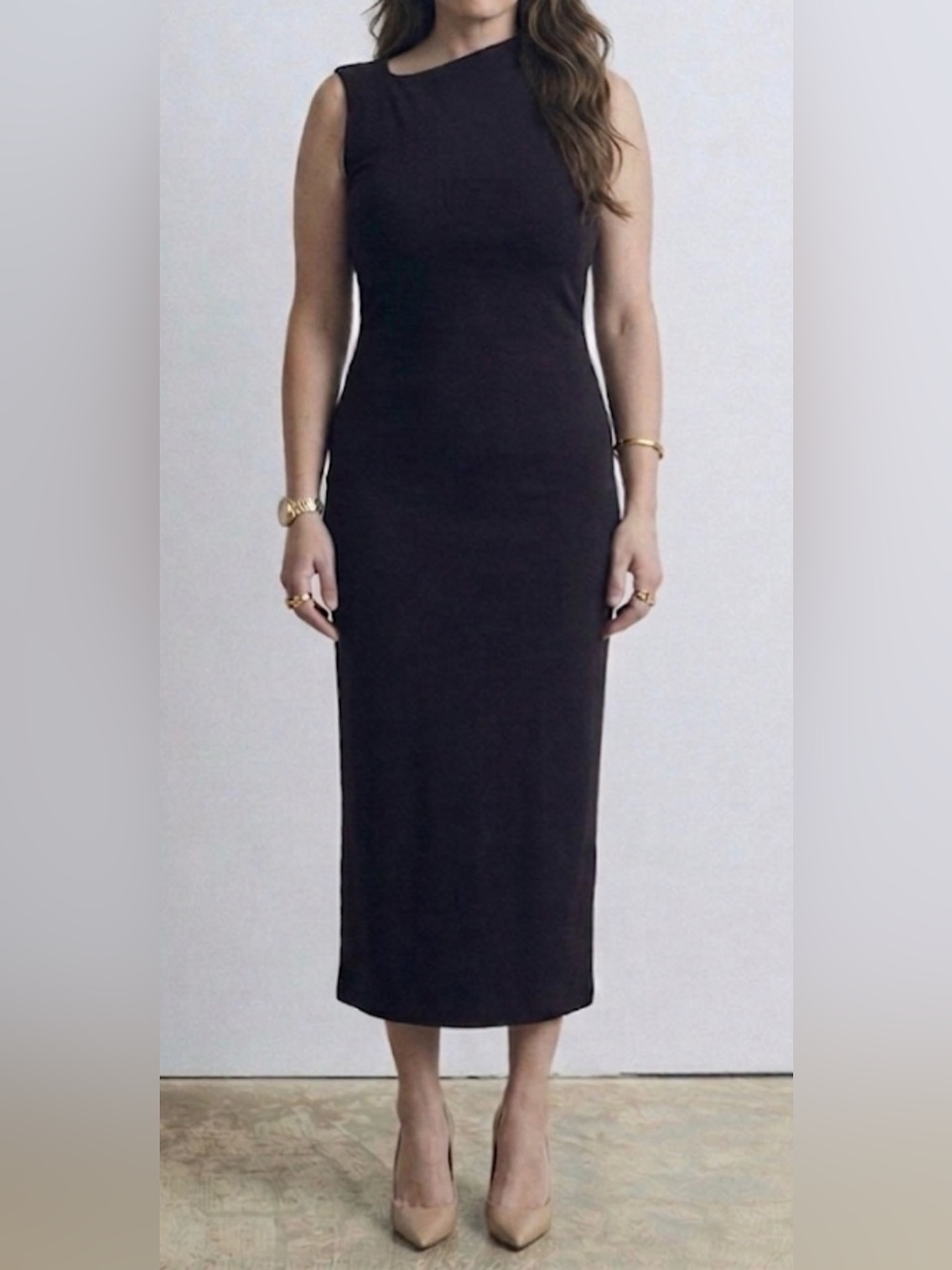 Judith & Charles Black Asymmetric Shoulder Zip Ruched Dress 14